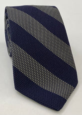 Charcoal Gray & Midnight Blue Grenadine Fina Wide Stripe Silk Tie GFBST-2